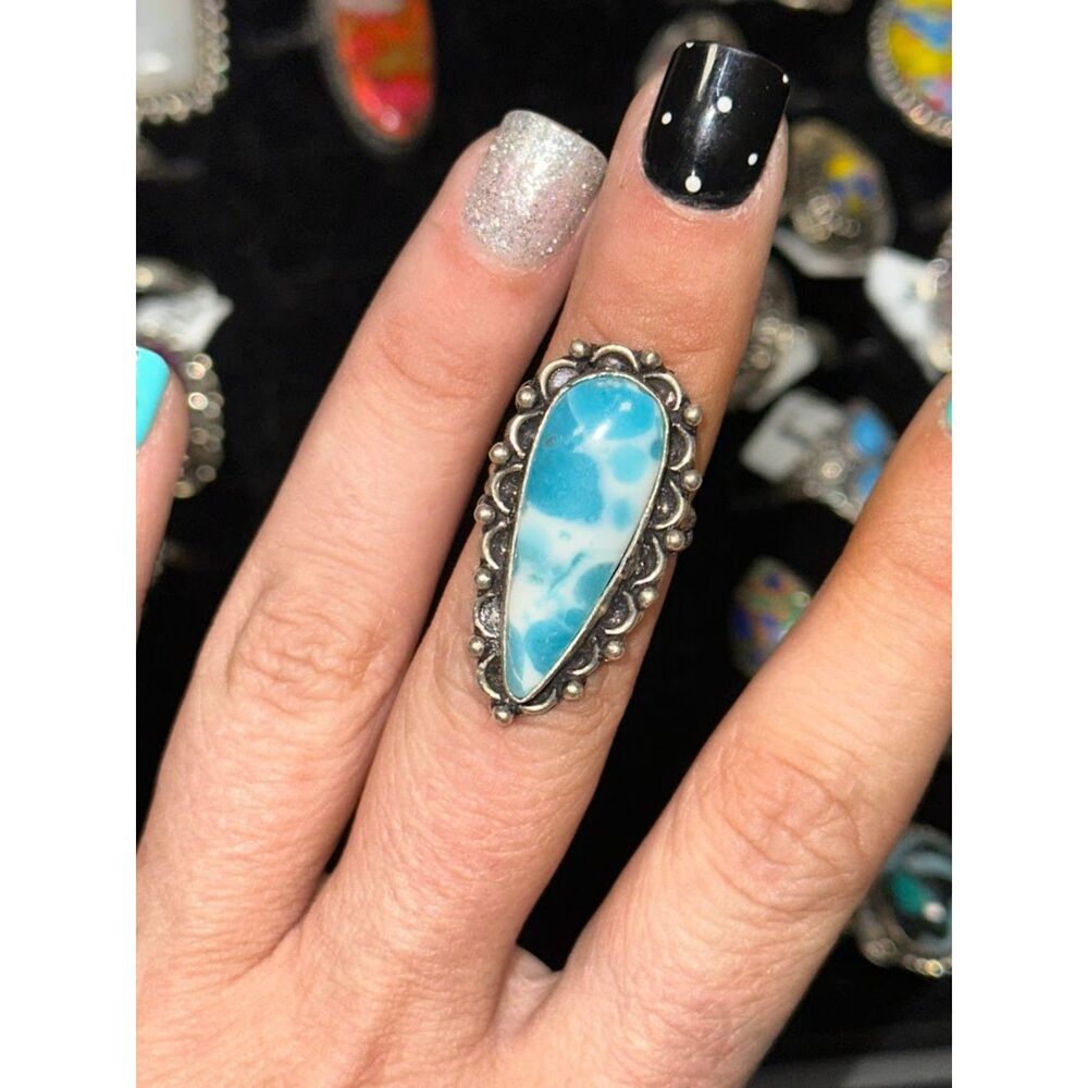 Larimar Teardrop Sterling Overlay Ring Size 5